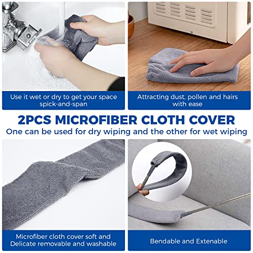 Retractable Gap Dust Cleaner Cleaning Tools with 2 Microfiber Dusting Cloths Long Handle 60inches Washable and Retractable Duster Brush for Cleaning Under Appliances Furniture Couch Fridge - view 4