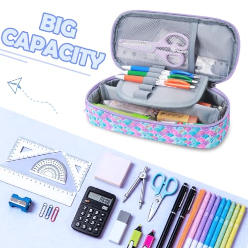 Kids Pencil Case for Girls-Soft Zipper Large Capacity Pencil Pouch for Girls Pencil Case for School Pencil Bag for Toddler (Purple Mermaid) - view 2