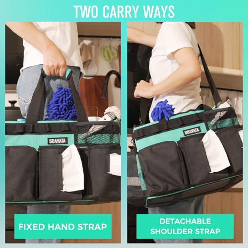 Wearable Cleaning Caddy Bag, Cleaning Caddy Supplies Organizer with Handle & Shoulder Straps for Housekeepers, Under Sink & Car Cleaning Tool Organizers with 4 Foldable Divider (Lake Blue) - view 6