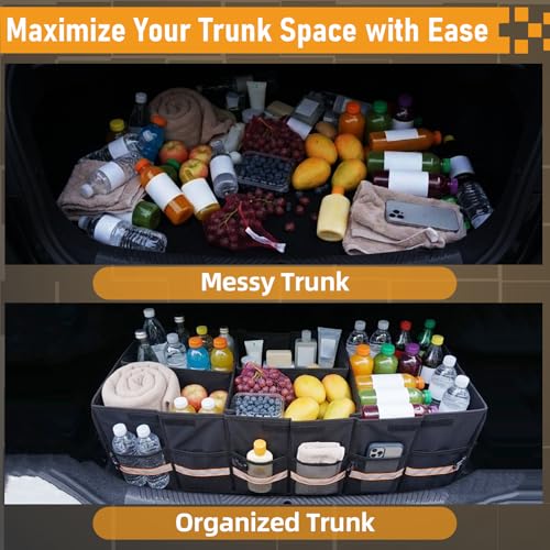 90L Large Car Trunk Organizer with 30L Removable Leakproof Cooler Bag, Collapsible Storage Bin with Lid & Dividers, Heavy Duty Accessories for SUV Sedan, Ideal for Grocery Camping Road Trip - view 5