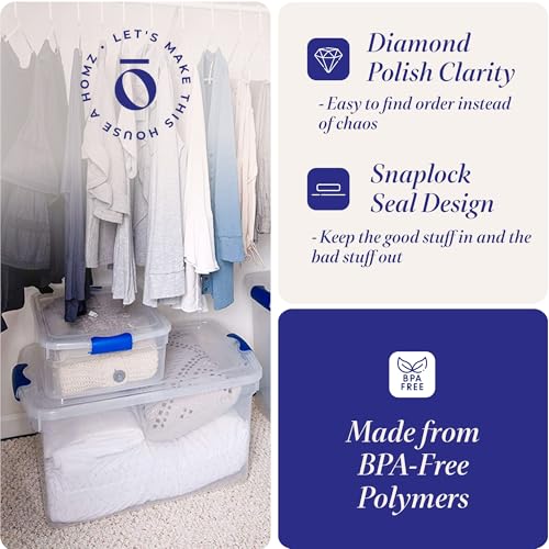 Clear Plastic Storage Bins w/ Latching Lid, 112 Qt, Blue Latch, 2 Pack - view 3