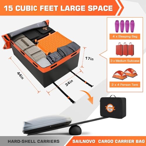 Rooftop Cargo Carrier 15 Cubic, Waterproof Car Roof Bag Soft-Shell Carriers Top Luggage Storage with Slip Mat, 4 Door Hooks & Heavy-Duty PVC for All Vehicle Roof with/Without Rack Cross Bar - view 2