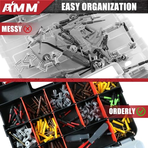 Tool Box, Double Side Tool Box Organizer with 34 Compartments, Removable Dividers, Tackle Box Small Parts Screw Hardware Organizer for Screws, Nuts, Nails and Bolts (2 Piece, Red) - view 6