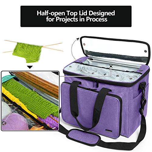 Knitting Bag, Yarn Storage Organizer Crochet Bag Tote, Purple - view 4