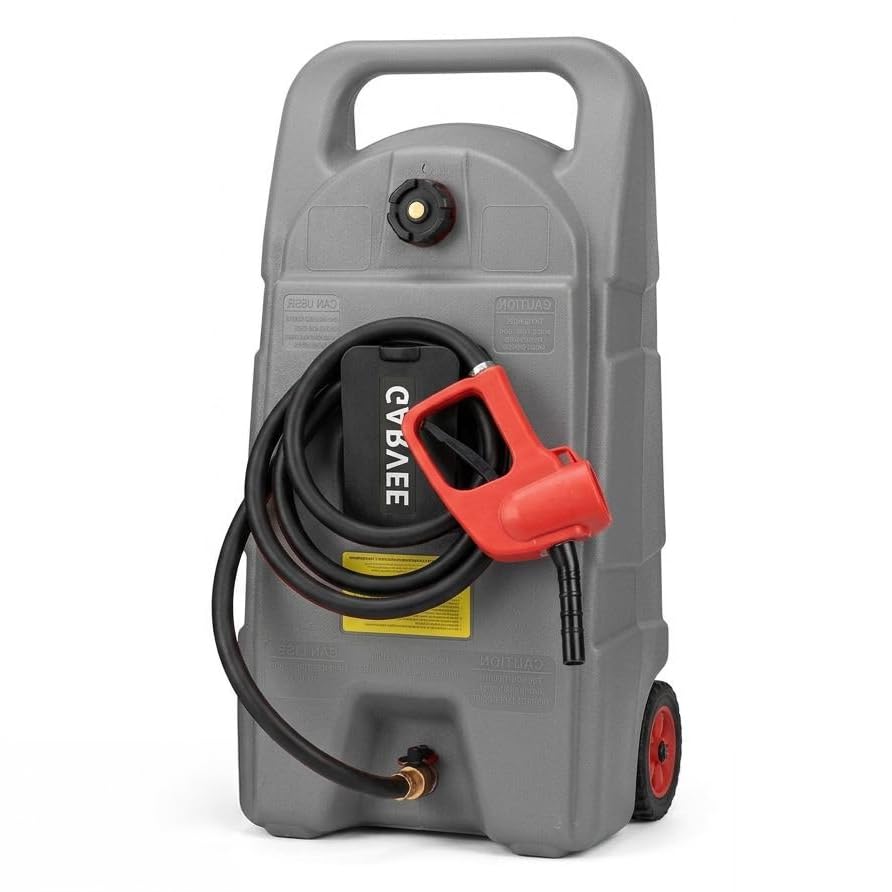 Slim 15 Gallon Gas Can, Fuel Tank Container with LE Fluid Transfer Manual 10 FT Siphon Pump, Portable Diesel Gas Storage Caddy Wheels for ATV, Weeder, Boat, Tractor, Snow Blower,Generator