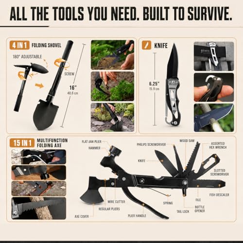 Survival Kit, 250Pcs Survival Gear First Aid Kit with Molle System Compatible Bag and Emergency Tent, Emergency Kit for Earthquake, Outdoor Adventure, Hiking, Hunting, Gifts for Men Women - view 3