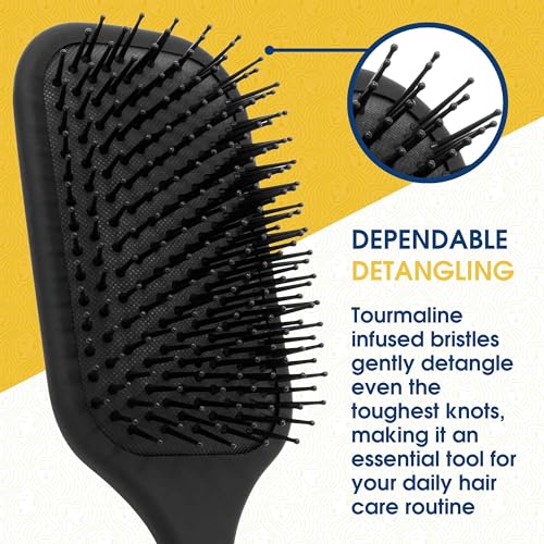 Detangling Paddle Brush - Large Air Cushion Paddle Brush with Ball Tip Tourmaline Bristles - Anti Static Hair Care Tool for Men and Women, Wet or Dry - Black - view 3