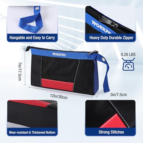 12" Tool Pouches with Zipper, Heavy-Duty Small Tool Bag, Utility small tool pouch for Tool Organizers and Storage, Mini Tool Bag, 3 Pack - view 2