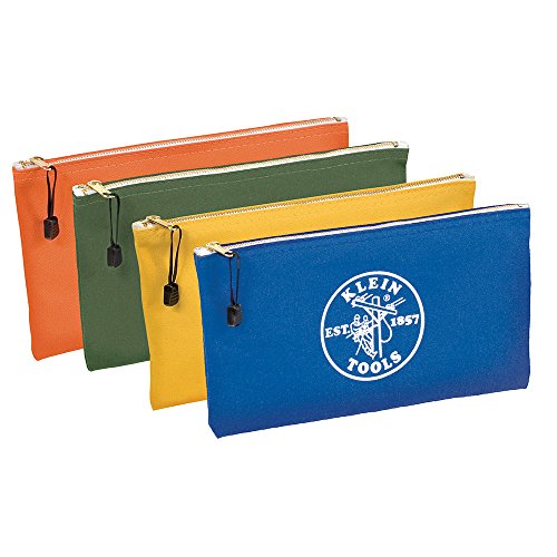 5140 Canvas Zipper Bag, Tool Pouch, Bank Deposit Utility Bag, 12.5 x 7-Inch, Olive/Orange/Blue/Yellow 4-Pack