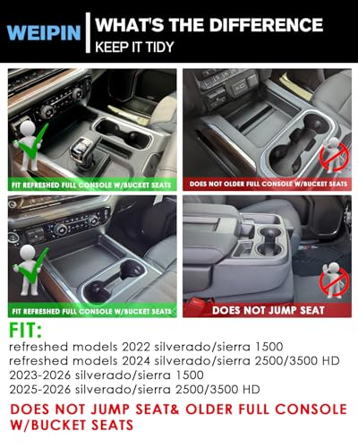 For 4PCS Door Organizer Tray& 2PCS Lower Center Console Organizer Tray Compatible with 2022–2026 Silverado&Sierra 1500/2024–2026 Silverado&Sierra 2500HD/3500HD–Full Console w/Bucket Seats Only - view 2