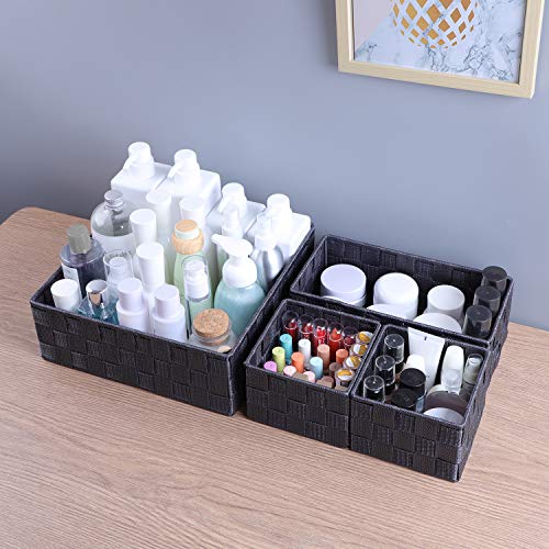 Woven Storage Baskets for Organizing, Small Baskets Cube Bin Container Tote Organizer Divider for Drawer, Closet, Shelf, Dresser, Set of 4(Dark Grey) - view 5