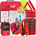 Roadside Emergency car kit for Vehicles, Car First Aid Emergency kit with Portable Air Compressor, Heavy Duty Jumper Cables, Tow Strap, Road Trip Essentials Safety kit, New Driver Gifts