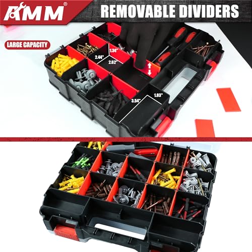 Tool Box, Double Side Tool Box Organizer with 34 Compartments, Removable Dividers, Tackle Box Small Parts Screw Hardware Organizer for Screws, Nuts, Nails and Bolts (2 Piece, Red) - view 4