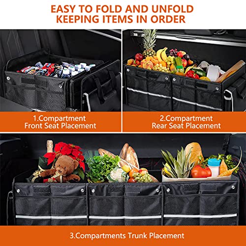 Car Trunk Organizer with Insulated Cooler Bag, Foldable & Waterproof Storage Organizer with Lid for SUV, Truck, Sedan - 4 Large Adjustable Compartments, Heavy Duty & Collapsible Design - view 4