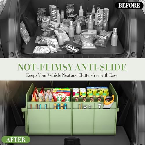 Trunk Organizer For Suv & Sedan,Car Organizers and Storage, Waterproof Collapsible & Adjustable Straps,70L Sturdy Car Organization for Car Accessories, Tools,Sundries,2-3Compartment（Green - view 6