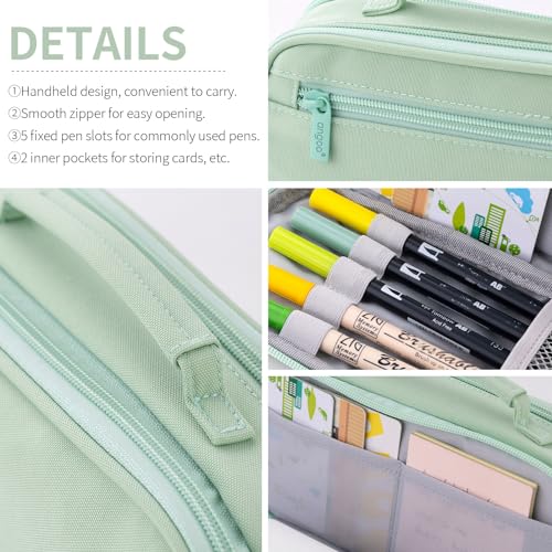 Large Capacity Pencil Case Pen Pouch Organizer Canvas Pencil Bag with Handle School Supplies for Teen Girls-Green - view 5