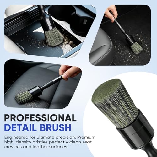 Car Detailing Brush, 6PCS Ultra Soft Boars Hair Car Interior Exterior Detailing Brushes, Scratch-Free Car Cleaning Dust Brush for Dashboard, Emblem, Air Vents, Wheels, Leather Seat - view 5