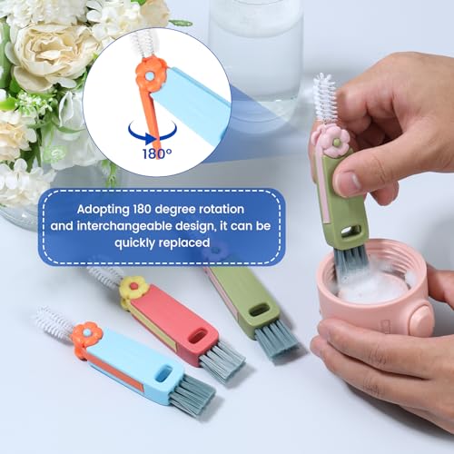 6pc 3 in 1 Cup Lid Cleaning Brush Set, 180° Rotatable Multifunctional Crevice Cleaner for Water Bottle Tumbler Baby Bottle, Cup Lid Gap Brush with Soft & Firm Bristles + Pick, 6 Pack - view 3