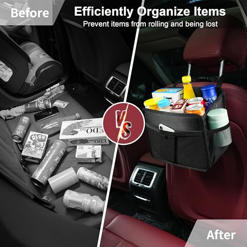Car Seat Back Organizer Hanging Bag [2025 UPDATED] Foldable Backseat Storage Caddy with 5 Compartments & Adjustable Straps, Fits for Front/Back Headrest, Ultra-Durable - Black - view 4
