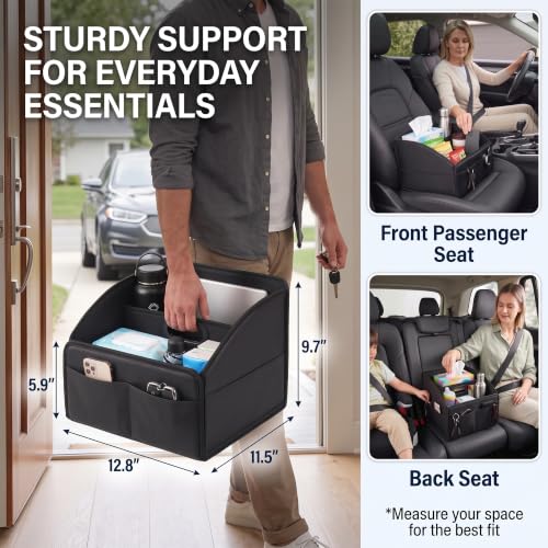 Car Storage Organizer, Leather Car Caddy Basket for Front Seat Black - view 5