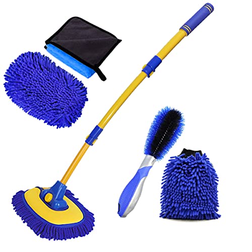 Car Wash Brush with Long Handle, Cleaning Mop Car Wash Kit,Blue