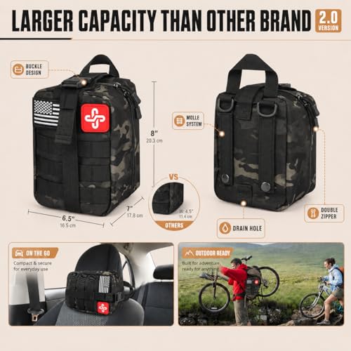 Survival Kit, 250Pcs Survival Gear First Aid Kit with Molle System Compatible Bag and Emergency Tent, Emergency Kit for Earthquake, Outdoor Adventure, Hiking, Hunting, Gifts for Men Women - view 2