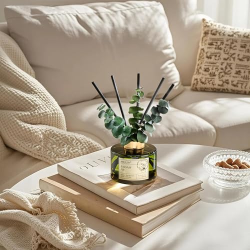 Reed Diffuser Set with 6.76 fl oz Balsam Fir Scent Essential Oils and 3 Leaves & 8 Diffuser Sticks,Bathroom Shelf Decor & Air Freshener, House Bedroom Office Decor & Gifts - view 4