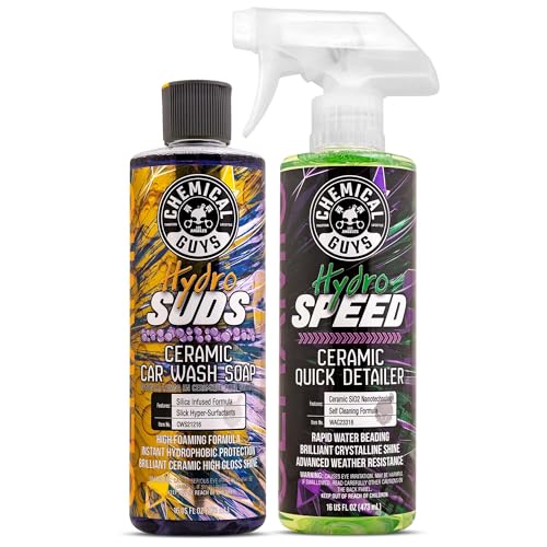 HydroSpeed & HydroSuds Car Wash Kit – Ceramic Quick Detailer and Car Wash Soap Bundle – Car Detailing Kit with High Foam Shine Protection, Works with Foam Cannon or Gun, 16 oz Each