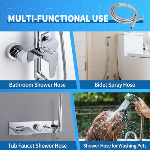 59" Metal Shower Hose Replacement Handheld Kink Free Stainless Steel Shower Head Wand Hose Extension Extra Long with Brass Insert and Nut, Durable & Flexible for Pet Bathing Cleaning - view 6