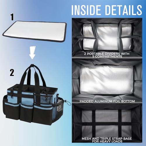 Wearable Cleaning Caddy, Cleaning Caddy Supplies Organizer with Handle & Shoulder Straps for Housekeepers, Under Sink & Car Cleaning Tool Organizers Bag with 4 Foldable Divider (Blue) - view 4