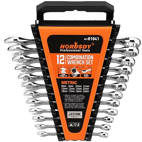 12-Piece Metric Wrench Set | Combination Wrench Set with Organizer | 12 Point | 8mm - 19mm | Chrome Vanadium Steel