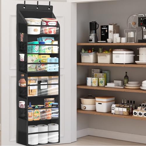 Over Door Organizer with 6 Extra Large Pockets 12 Side Pockets, Sturdy Closet Storage Rack, Hanging Storage Organizer with Clear Window for Shoes, Diaper, Bedroom, Bathroom, Black, 6-Pack - view 4