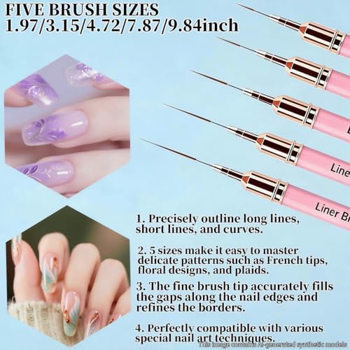 5Pcs Nail Art Liner Brushes Liner Brush for Nails Gel Striping Nail Brushes - view 3