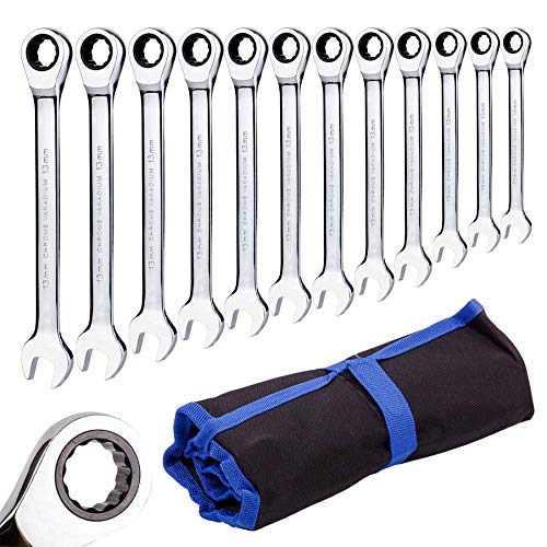 Ratchet Spanner Set 12 Piece Metric Sizes 8mm to 19mm