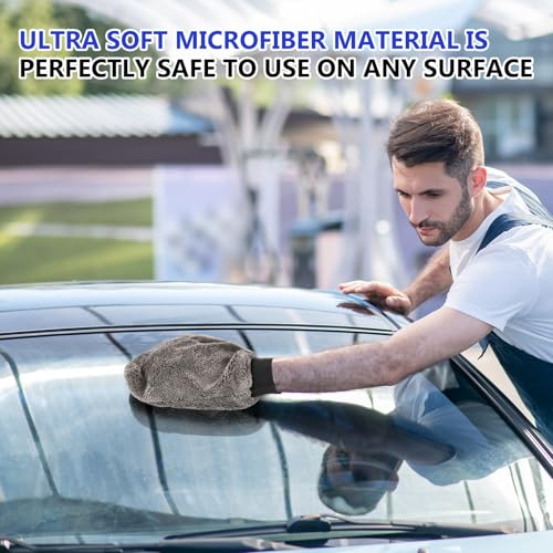 6 Pcs Car Wash Mitts Microfiber, Blue, Grey, 9.84 x 7.87 Inch - view 4