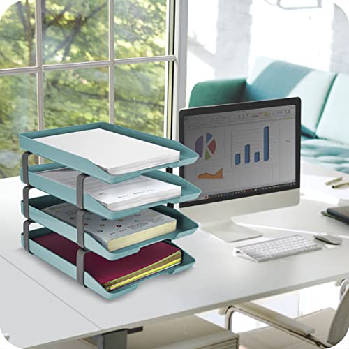 Traditional 4 Tier Letter Tray, Front Load Design, A4 Letter Size, Desktop Organizer (Plastic) (Solid Green Color) - view 2
