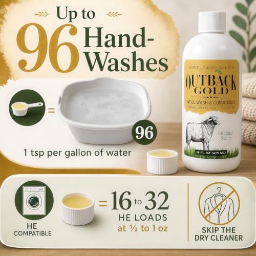 Outback Gold Wool Wash 16 oz, Original Floral Scent, Lanolin Wool Detergent - view 3