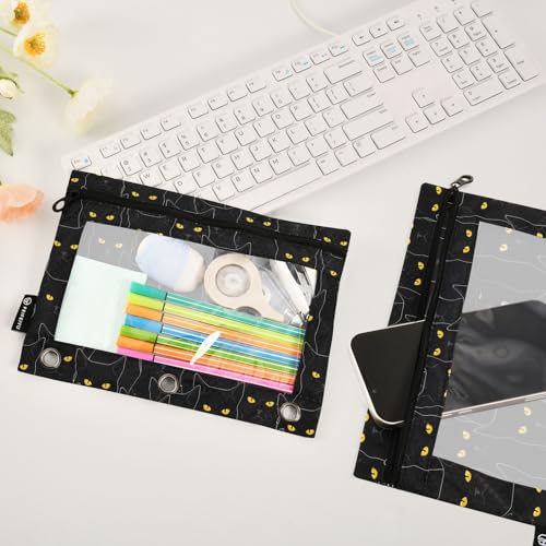 Black Cat Print Print Pencil Pouch for 3 Ring Binder Pencil Bags with Clear Window Pencil Case for Organization Office Supplies 2 Pack - view 4