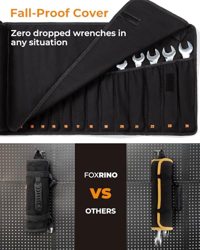 Wrench Roll, Wrench Roll Up Pouch, 19-Pocket Heavy Duty Canvas Wrench Organizer Bag for Metric Combination Wrenches, Portable Tool Roll Bag, Gifts for Men for Fathers Day(Black, 19+1 Metric) - view 3