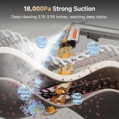 Carpet Cleaner Machine with Steam&Hot&Cold Water Modes, 18KPa Powerful Suction, Portable Carpet Steam Cleaner for Carpet, Sofa,Furniture & Pet Messes, Multi-Purpose Upholstery Cleaner Set of 1 - view 3
