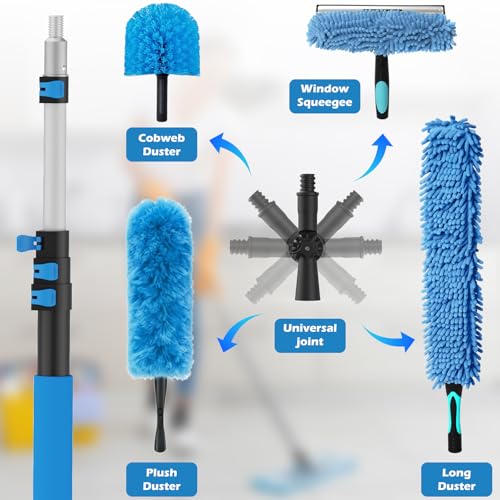 16FT Reach High Ceiling Duster Kits with 3-12FT Adjustable Pole - Includes Extra Long Duster, High Ceiling Duster, Rotatable Window Squeegee & Cobweb Duster for Ceiling Fans and Whole House Cleaning - view 5