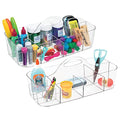 Plastic Divided Art and Craft Storage Organizer Caddy Tote Bin with Handle for Home Office and Living Room - Holds Pencils, Crayons, Sewing Supplies - Lumiere Collection, 2 Pack, Clear
