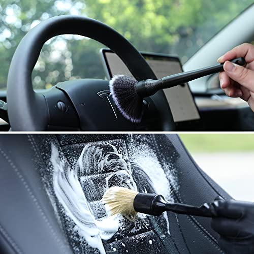 Car Detailing Brush Soft Boars Hair, 4PCS Auto Detail Dust Brushes, Perfect for Washing Dusting Automotive Interior Upholstery Interior Emblems, Air Vent, Vehicle Seat, Cleaning Exterior Grille Wheel - view 4
