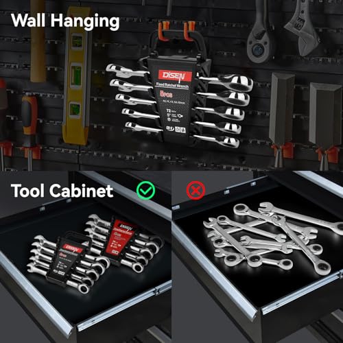 10Pcs Ratcheting Wrench Set SAE & Metric Ratchet Wrench Set with Rack Organizer, Premium CR-v Steel, 12 Point, 72 Teeth,Box End and Open End Ratcheting Wrench Set,Metric 10-15mm&SAE 3/8''-5/8'' - view 4