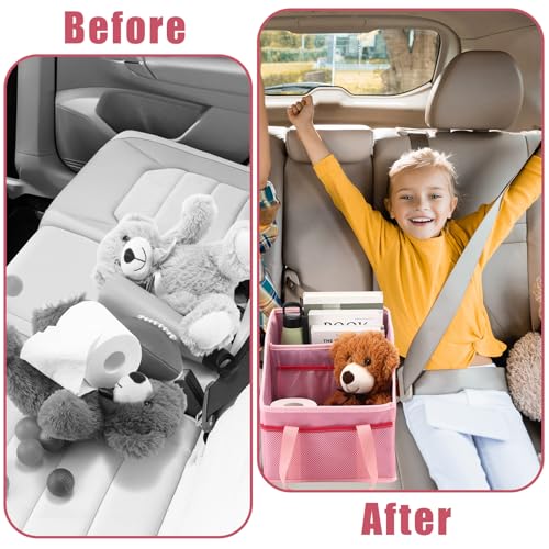 Passenger Seat Organizer, Collapsible Car Storage for Console Front/back Seat with Multi-pockets Car Caddy Organizer Suv Truck for Kids Adults Accessories(Pink,2 Compartments) - view 4