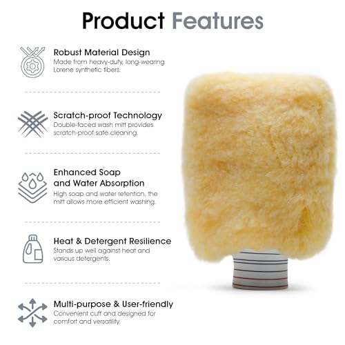 SM Arnold Spun Gold Professional Car Wash Mitt - Durable, Scratch-Resistant, 8" x 11", Lorene Synthetic Fibers | Ideal for Auto Detailing, Cleaning Supplies, Vehicle Care & Maintenance (Pack of 2) - view 2