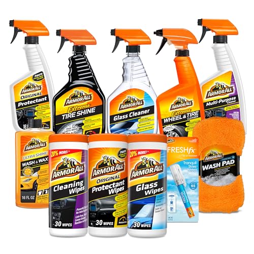 Premier Car Care Kit, Includes Car Wax & Wash Kit, Glass Cleaner, Car Air Freshener, Tire & Wheel Cleaner, 8 Pieces Protectant, Glass and Cleaning Wipes, 30 Count Each (Pack of 3)