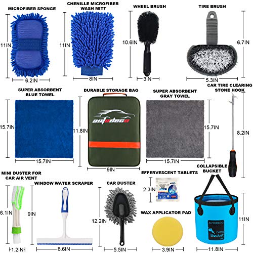 22Pcs Car Wash Cleaning Tools Kit Car Detailing Set with Olive Green Canvas Bag Collapsible Bucket Wash Mitt Sponge Towels Tire Brush Window Scraper Duster Complete Interior Car Care Kit - view 6