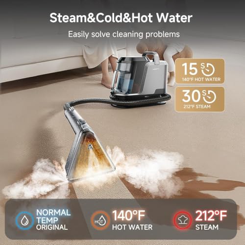 Carpet Cleaner Machine with Steam&Hot&Cold Water Modes, 18KPa Powerful Suction, Portable Carpet Steam Cleaner for Carpet, Sofa,Furniture & Pet Messes, Multi-Purpose Upholstery Cleaner Set of 1 - view 2