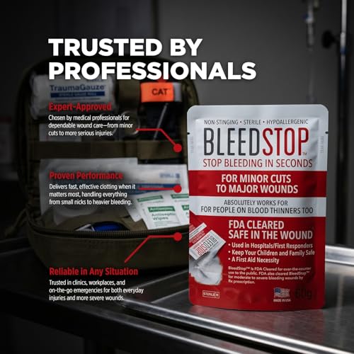 First Aid Powder for Blood Clotting, Trauma Kit, Blood Thinner Patients, Camping Safety, and Survival Equipment for Moderate to Severe Bleeding Wounds or Nosebleeds 5 Pack 15g - view 3